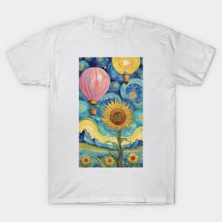 Aerial Van Gogh: Starry Sunflower Skyline T-Shirt